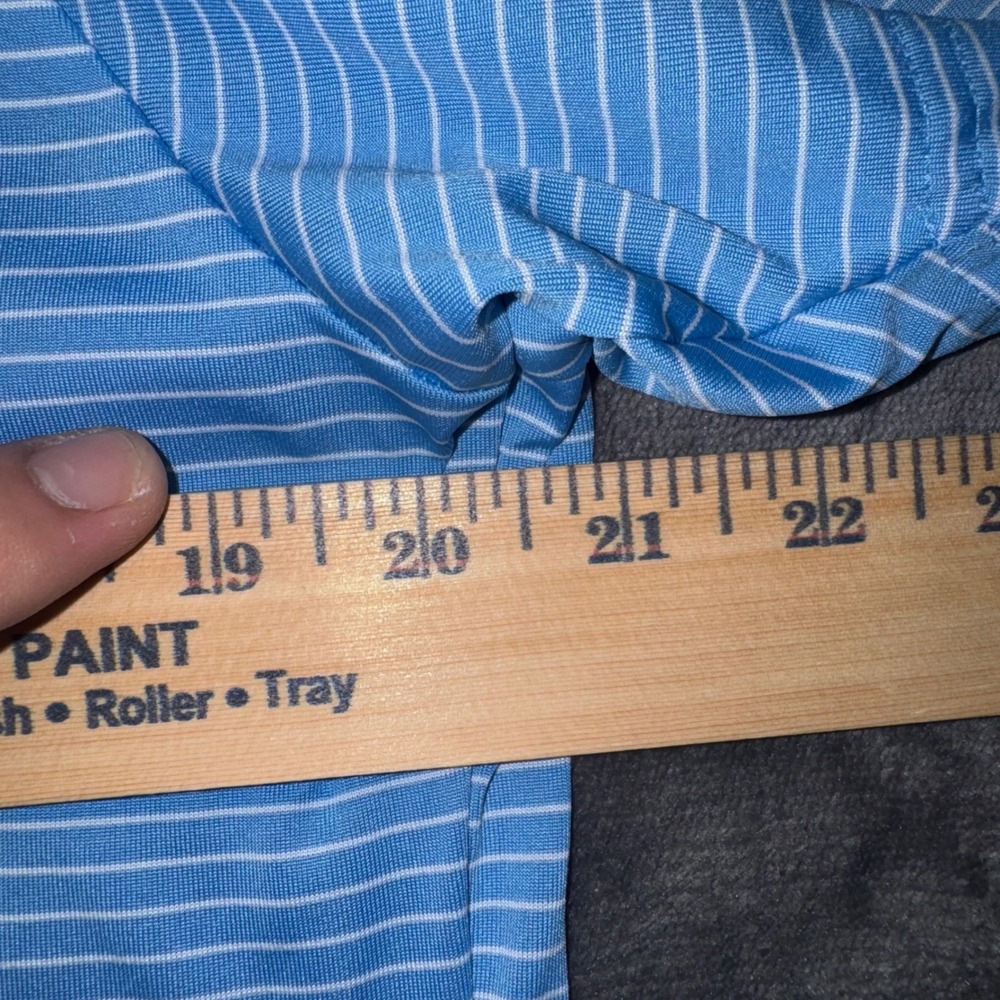 Men's Medium Adidas Golf Polo Light Blue Torrey Pines Striped Performance Shirt - Picture 5 of 7